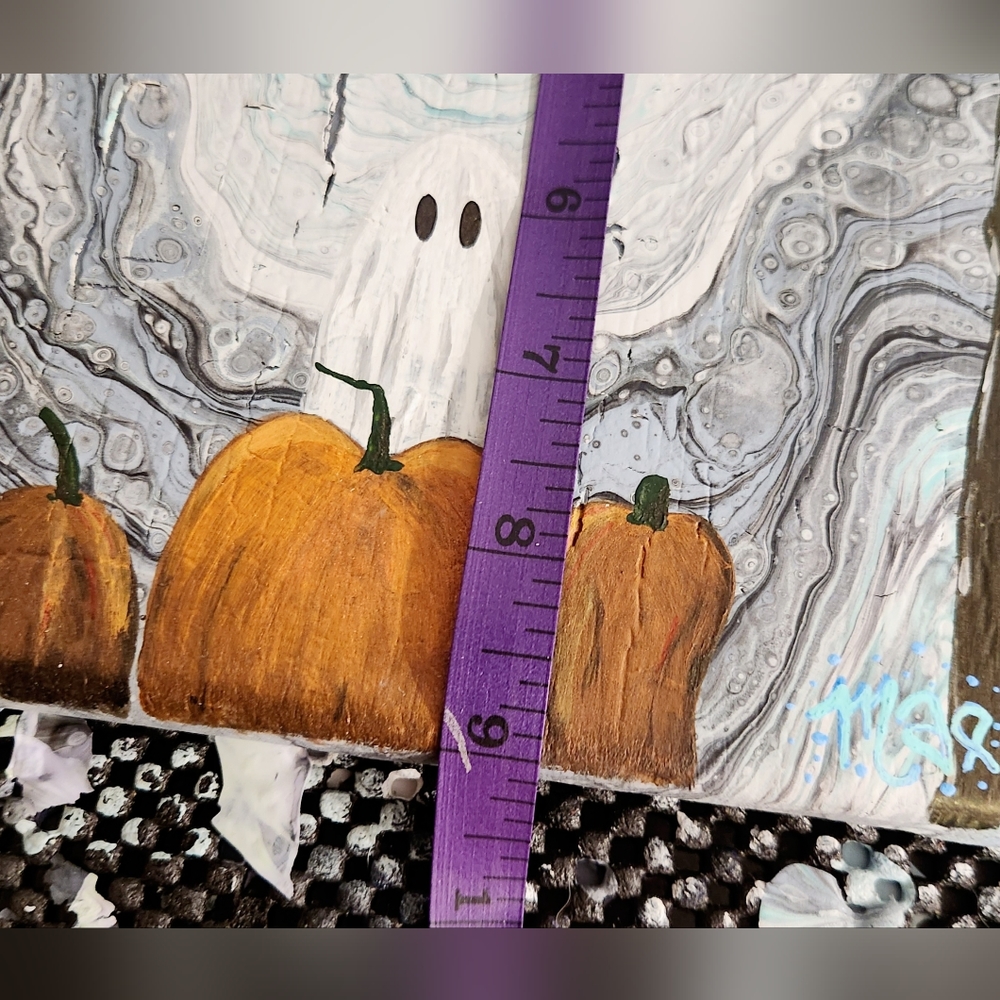 'Ghosted' Handcrafted Embellished Acrylic Paint Pour - Picture 8 of 11